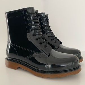 Black Combat Boots Faux Patent Size 9 Women